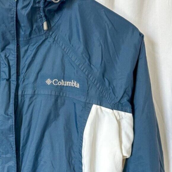 Columbia Lightweight Blue and White Zip Front Rain Hiking Jacket Medium - Picture 4 of 7